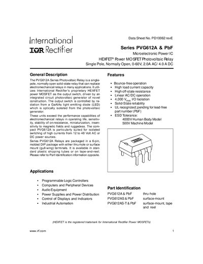 International Rectifier PVG612A/PbF Datasheet - cover page