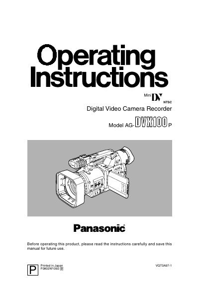 Panasonic AG-DVX100P Manual - cover page