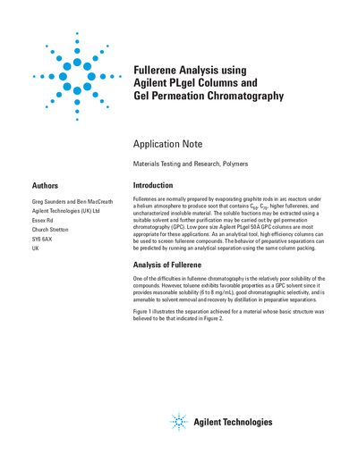 Agilent PLgel Fullerene Analysis Application Note - cover page