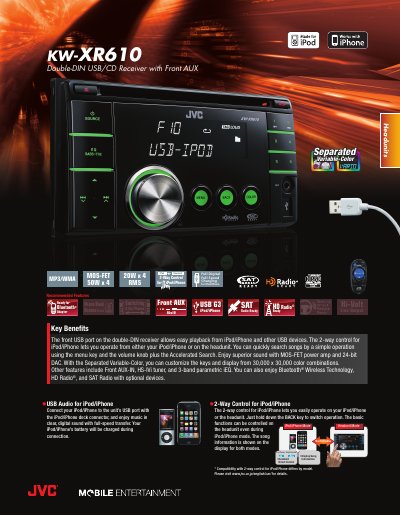 JVC KW-XR610 Product Tech Guide - cover page