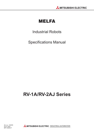 Mitsubishi Electric RV-1A/RV-2AJ Series Specifications Manual - cover page