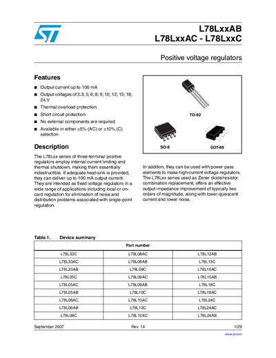 STMICROELECTRONICS L78LxxAB L78LxxAC - L78LxxC Manual - cover page