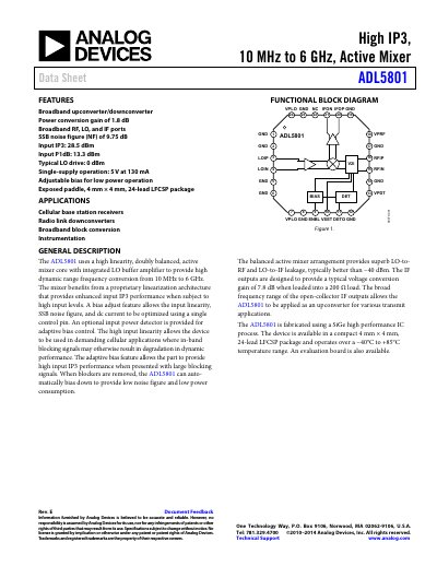 Analog Devices ADL5801 Active Mixer Data Sheet