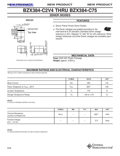 GENERAL SEMICONDUCTOR BZX384-C2V4 THRU BZX384-C75 Data Sheet - cover page