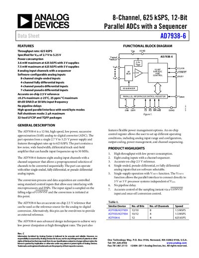 Analog Devices AD7938-6 Datasheet - cover page