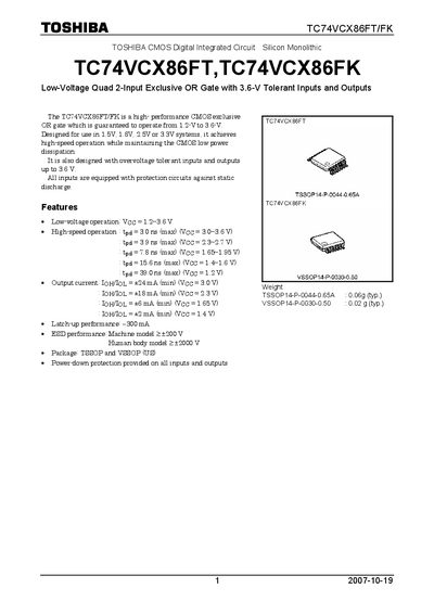 TOSHIBA TC74VCX86FT TC74VCX86FK Manual - cover page
