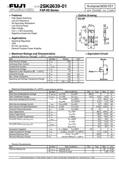 Collmer 2SK2639-01 Datasheet - cover page