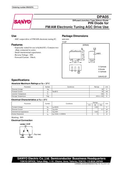 SANYO DPA05 Diffused Junction Type Silicon Diode Datasheet