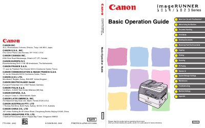 Canon imageRUNNER 1019/1023 Basic Operation Guide - cover page