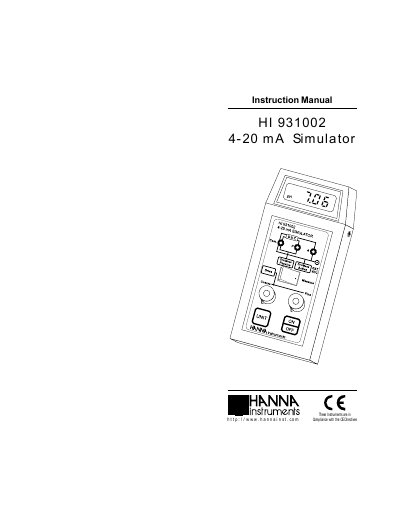 Hanna Instruments HI 931002 4-20 mA Simulator Instruction Manual - cover page