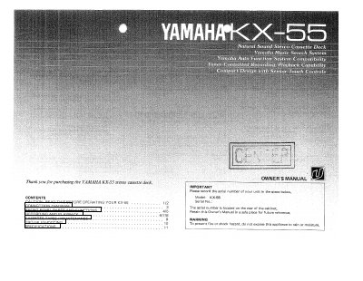 Yamaha KX-55 Stereo Cassette Deck Owner's Manual - cover page