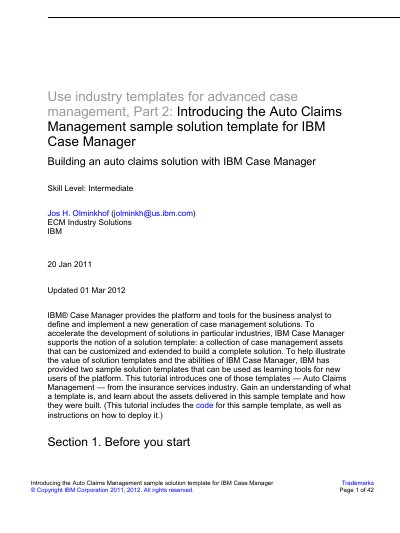 IBM Auto Claims Management Sample Solution Template Tutorial