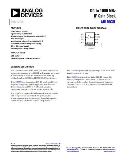 Analog Devices ADL5530 IF Gain Block Data Sheet