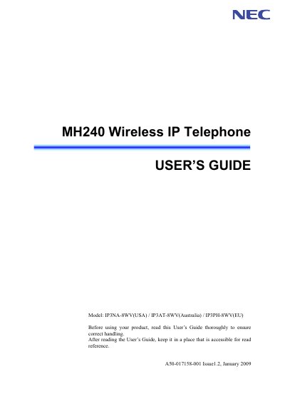 NEC MH240 Wireless IP Telephone User Guide - cover page