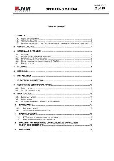 ZIVM JV/JVA 10-27 Unbalance Vibrator Operating Manual - cover page