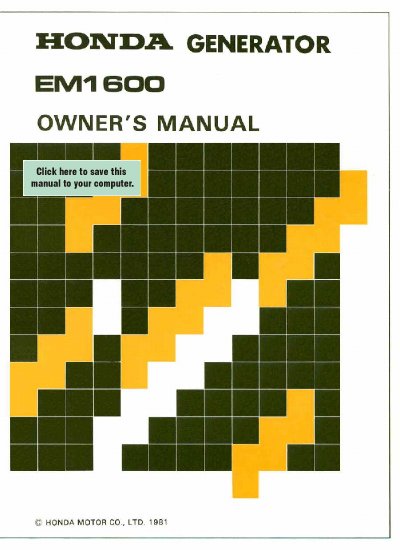 Honda EM1600 Generator Owner's Manual