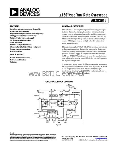 Analog Devices ADXRS613 Gyroscope Datasheet - cover page