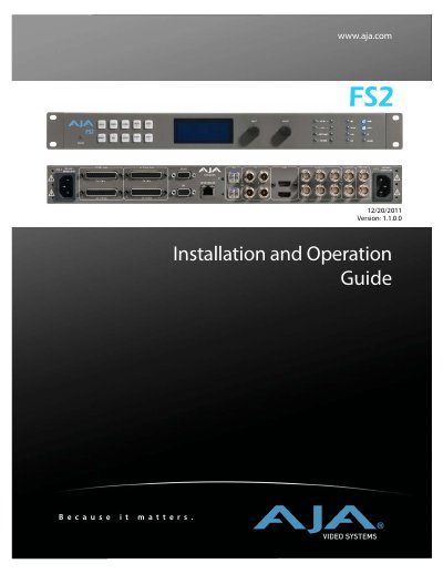 AJA FS2 Installation and Operation Guide - cover page