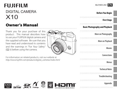 Fujifilm X10 Digital Camera Owner's Manual - cover page
