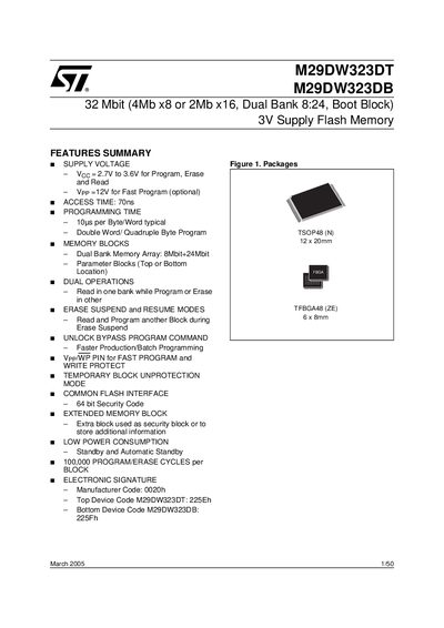 ST M29DW323DT M29DW323DB 32 Mbit (4Mb x8 or 2Mb x16 Dual Bank 8:24 Boot Block) 3V Supply Flash Memory handbook - cover page