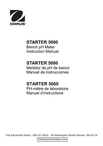 OHAUS STARTER 5000 Bench pH Meter Instruction Manual - cover page