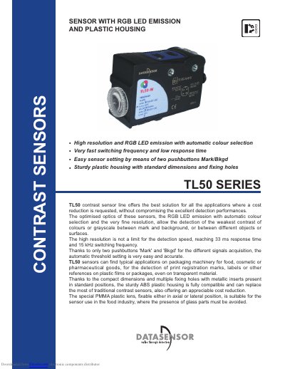 DATASENSOR TL50 Series Contrast Sensor Product Catalogue - cover page
