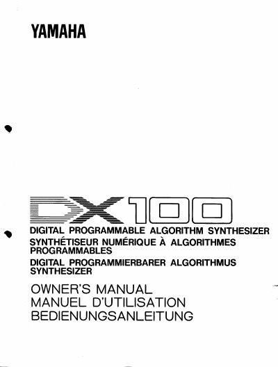 Yamaha DX100 Digital Programmable Algorithm Synthesizer Owner's Manual - cover page