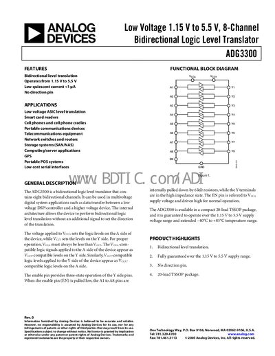 Analog Devices ADG3300 Logic Level Translator Datasheet