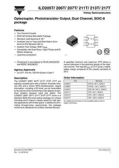 Vishay ILD205T/206T/207T/211T/213T/217T Datasheet - cover page