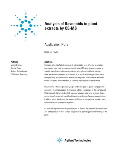 Agilent Analysis of Flavonoids in Plant Extracts by CE-MS Application Note - cover page