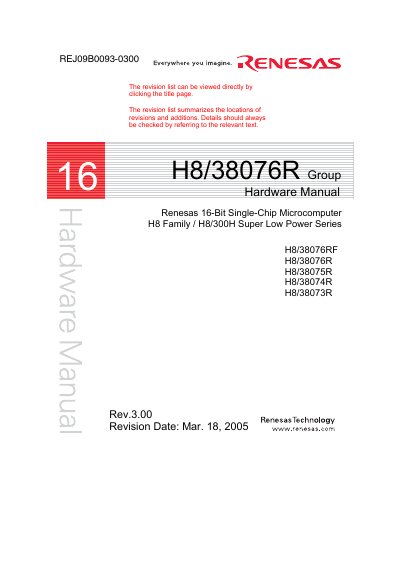 Renesas H8/38076R Group Hardware Manual - cover page