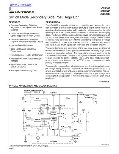 UNITRODE UCC1583/UCC2583/UCC3583 Switch Mode Secondary Side Post Regulator Datasheet - cover page