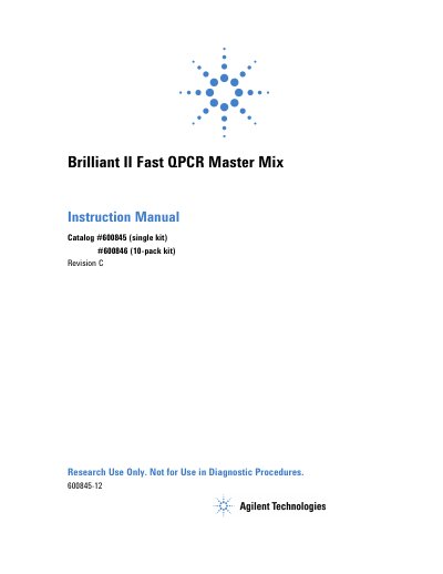 Agilent Brilliant II Fast QPCR Master Mix Instruction Manual - cover page