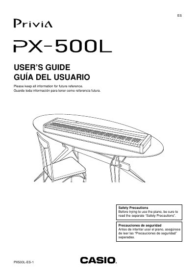 Casio PX-500L Digital Piano User's Guide - cover page