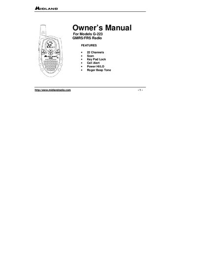 Midland G-223 GMRS/FRS Radio Owner's Manual - cover page