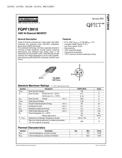 Fairchild FQPF13N10 Datasheet - cover page