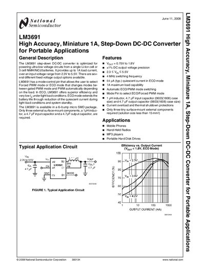 National Semiconductor LM3691 Step-Down DC-DC Converter Datasheet - cover page