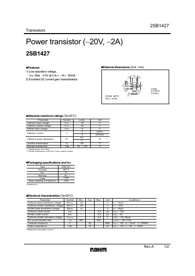 ROHM 2SB1427 Transistor Datasheet - cover page