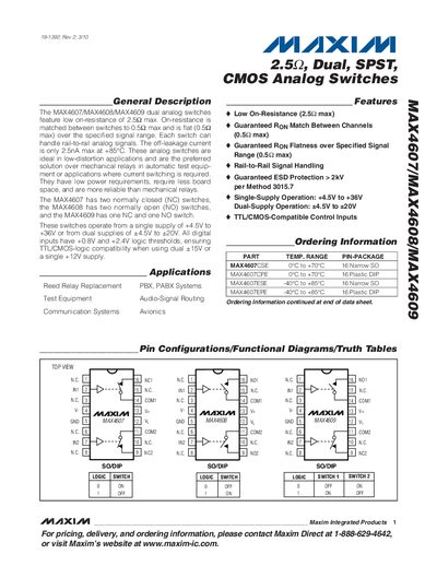 Maxim MAX4607/MAX4608/MAX4609 Dual Analog Switches Datasheet - cover page