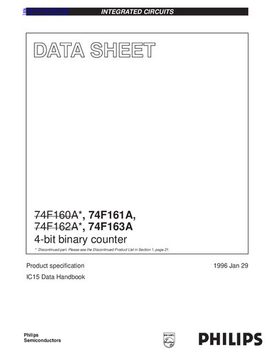 PHILIPS 74F160A* 74F161A 74F162A* 74F163A 4-bit binary counter handbook  - cover page