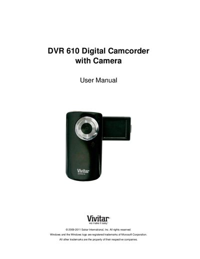 Vivitar DVR610 Digital Camcorder User Manual - cover page