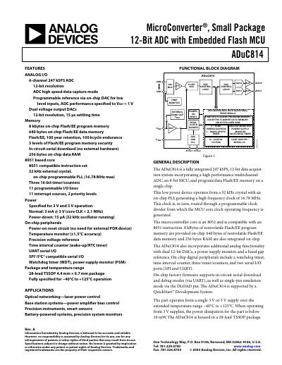 Analog Devices ADuC814 MicroConverter Datasheet - cover page