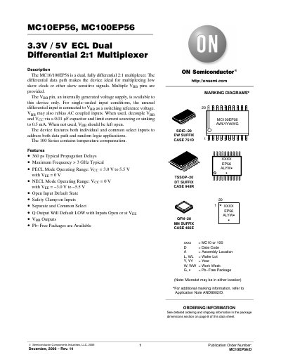 ON Semiconductor MC10EP56 / MC100EP56 Datasheet - cover page