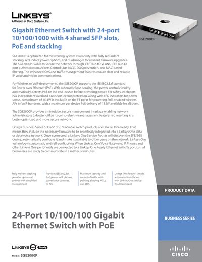 Linksys SGE2000P Gigabit Ethernet Switch User Manual - cover page
