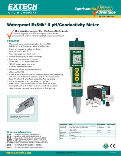 Extech Instruments EC500 Waterproof ExStik II pH/Conductivity Meter Product Leaflet - cover page