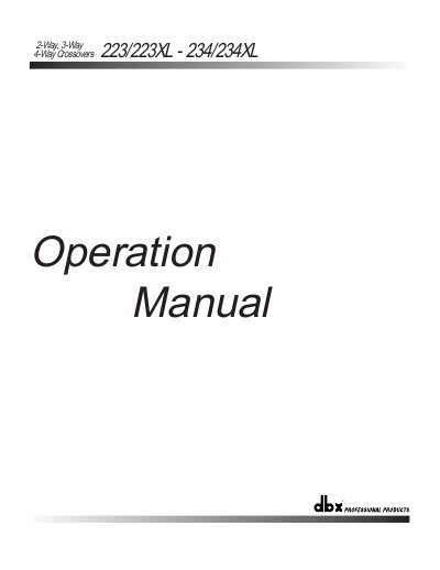 dbx 223/223XL - 234/234XL Crossover Operation Manual - cover page