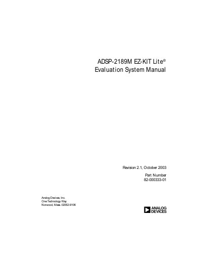 Analog Devices ADSP-2189M EZ‑KIT Lite Evaluation System Manual