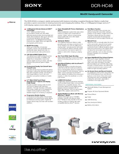 Sony DCR-HC46 Handycam User Manual - cover page