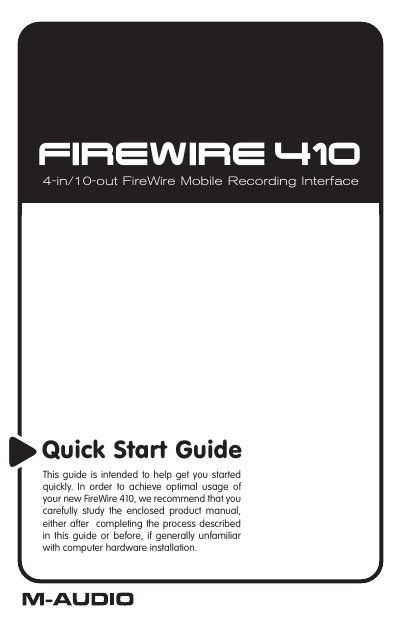 FIREWIRE 410 4-in/10-out FireWire Mobile Recording Interface Quick Start Guide - cover page
