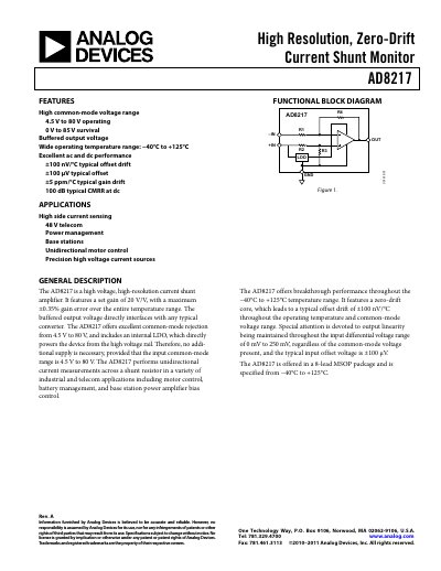 Analog Devices AD8217 Datasheet - cover page
